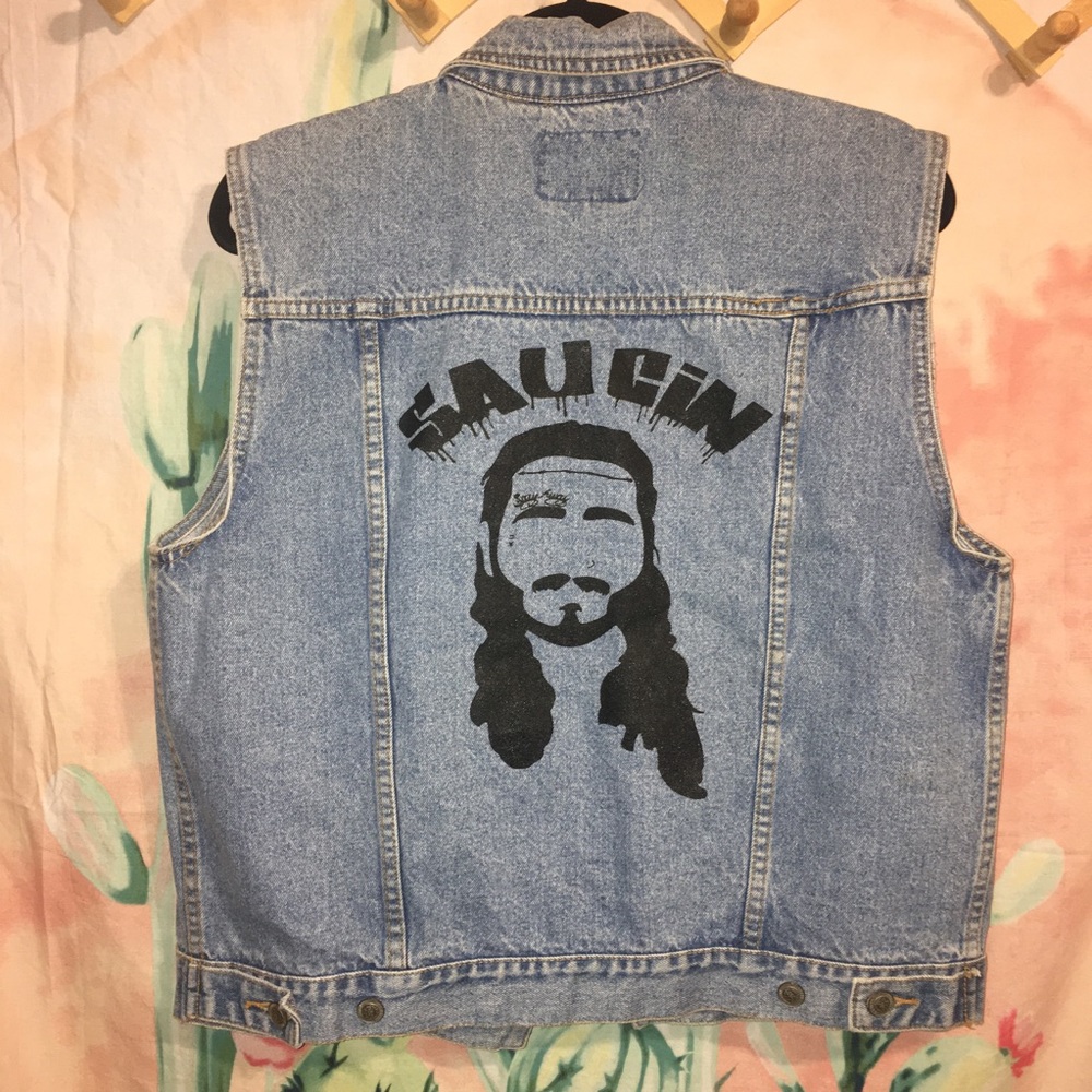 Vintage Distressed Denim Jean Vest Post Malone
